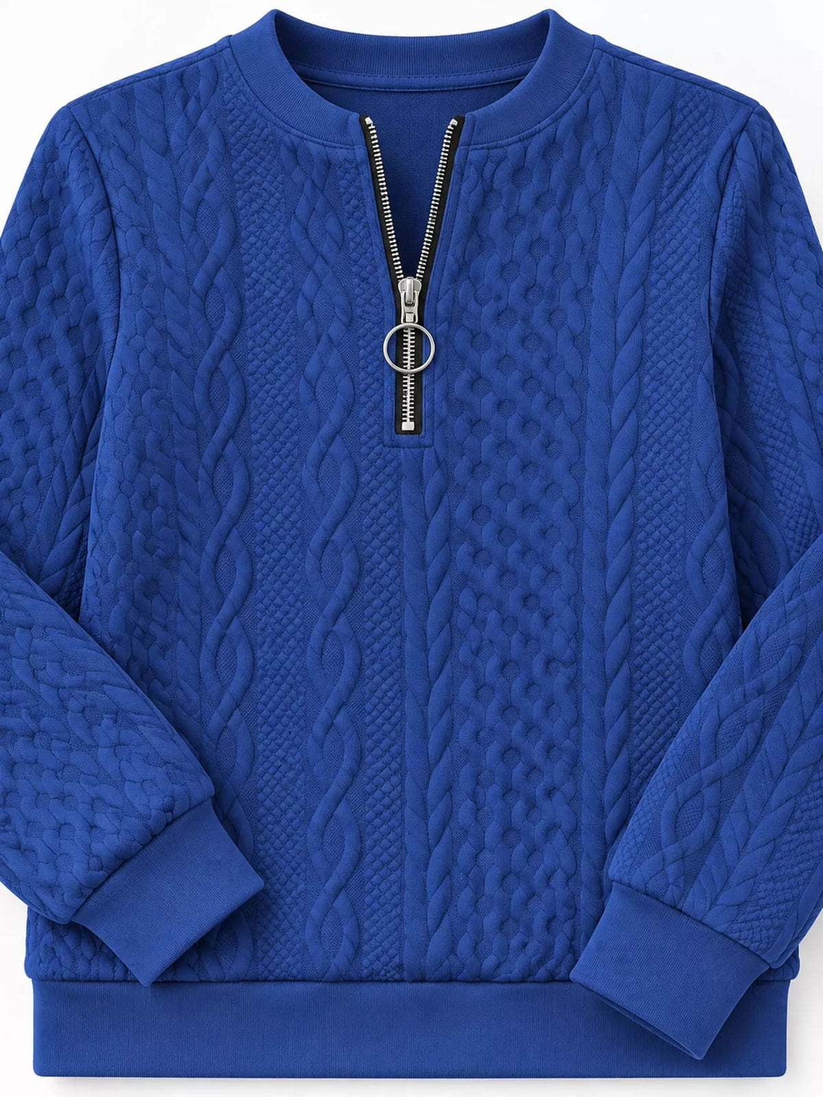 Quarter-Zip Cable Knit Sweatshirt — garment construction details