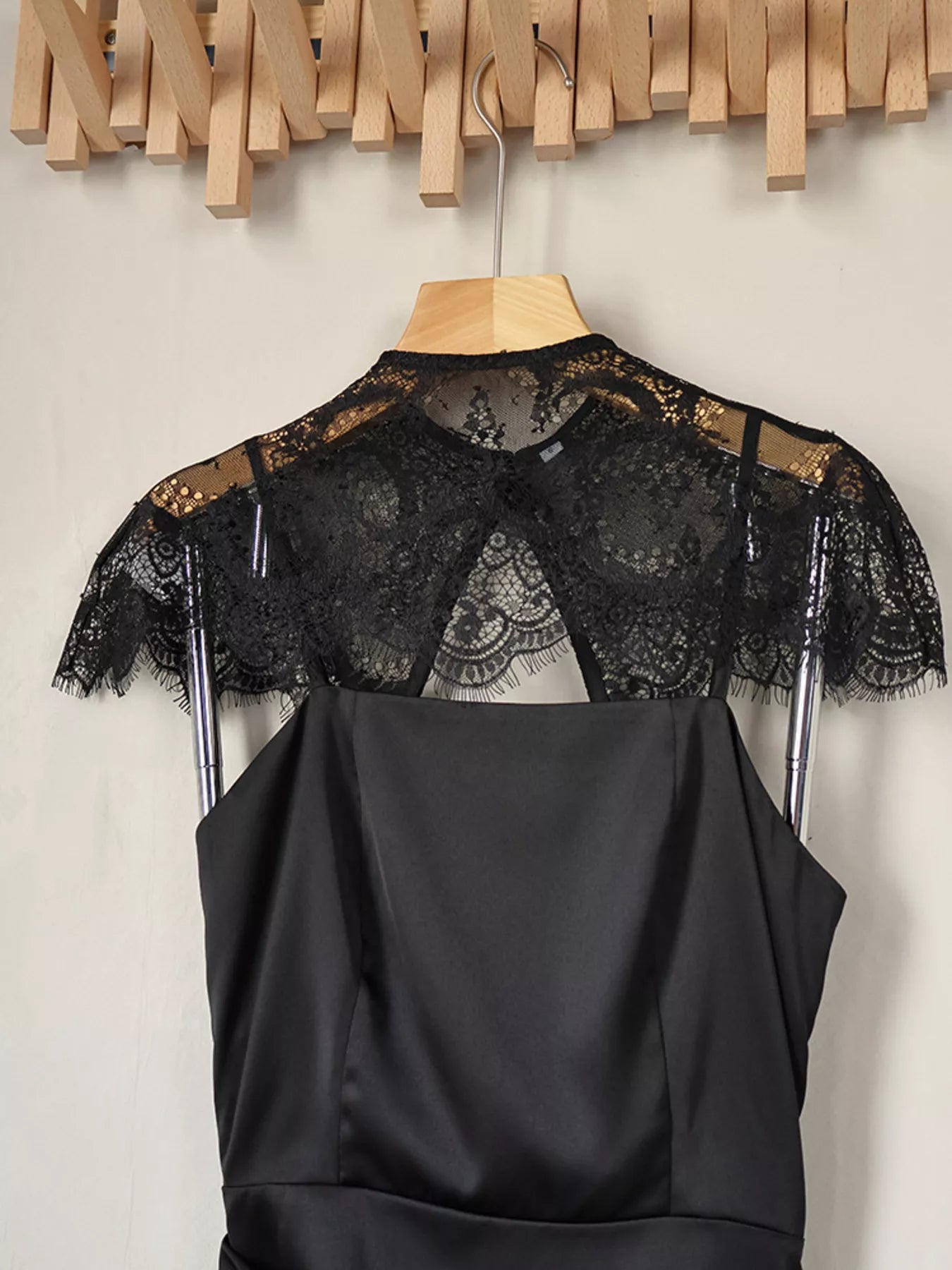 Trendsi Satin Mini Dress with Lace Detachable Cape -