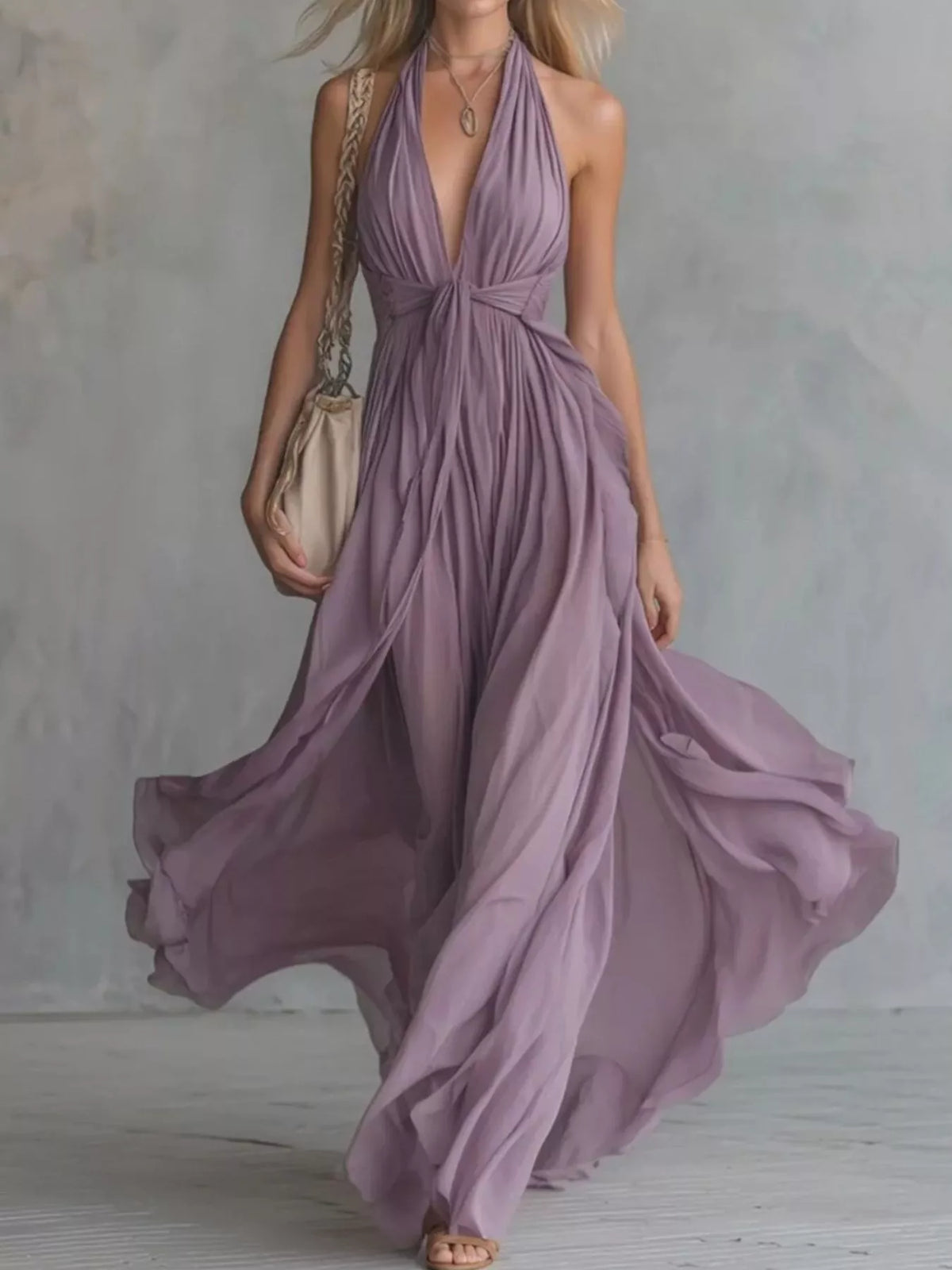 Trendsi Crisscross Back Ruched Maxi Dress -