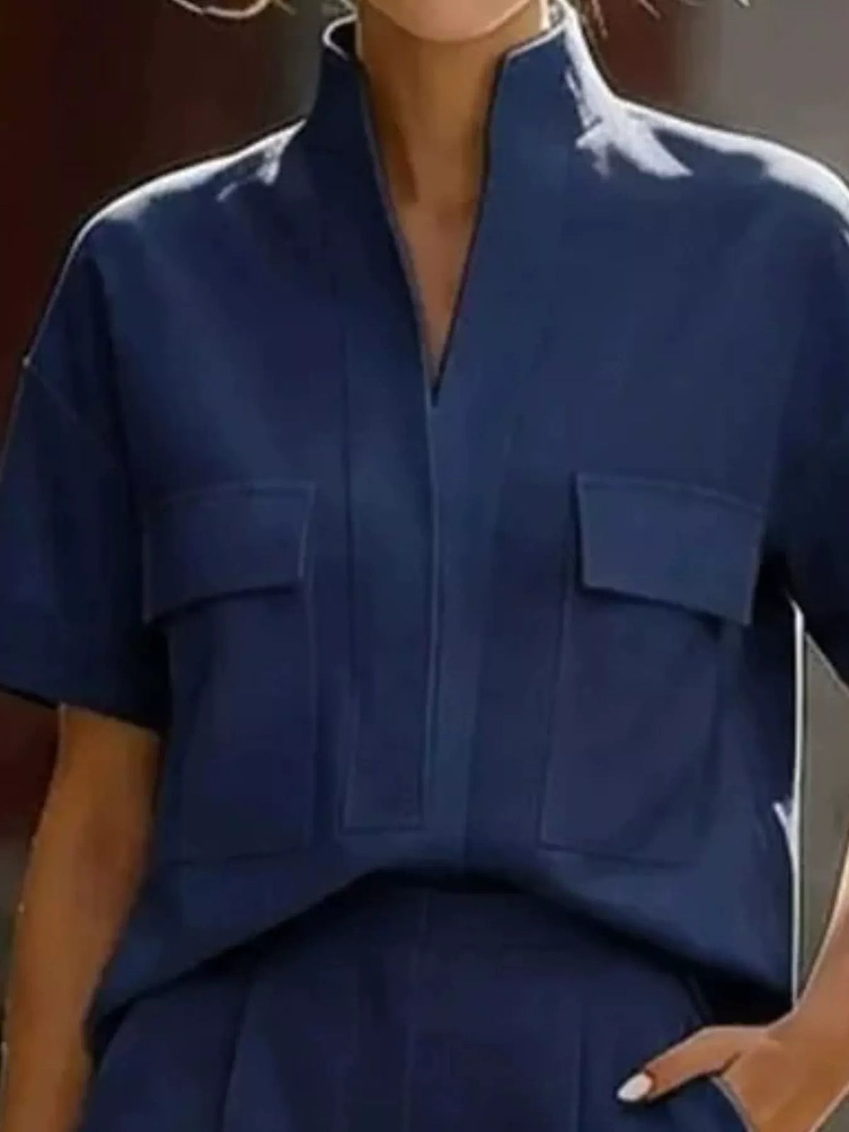 Navy Blue short sleeve shirt and capris set