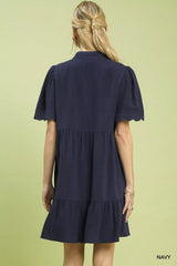 Trendsi Umgee Linen Tiered Babydoll Dress with Scalloped Sleeves -