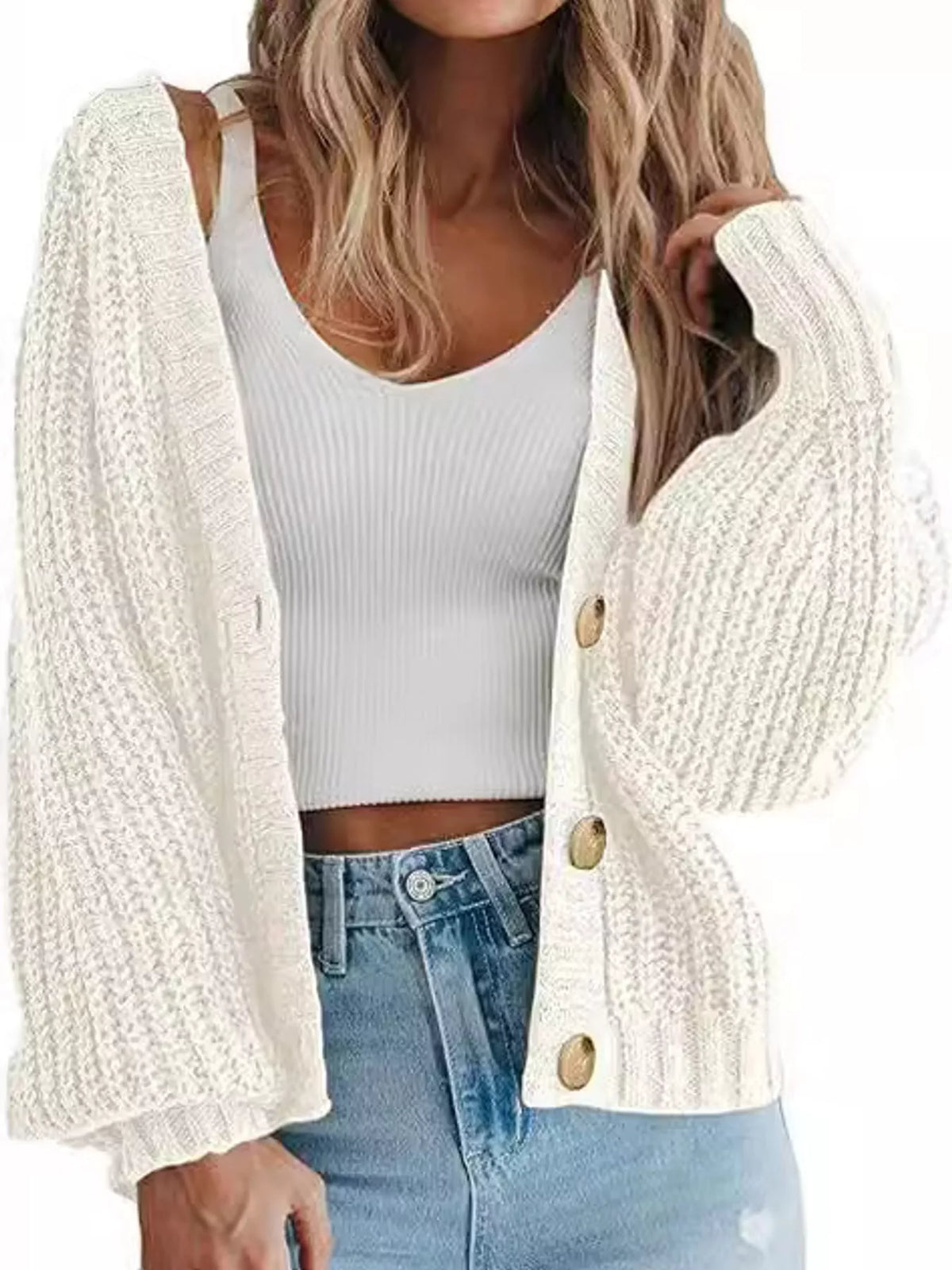 Button cardigan, white front
