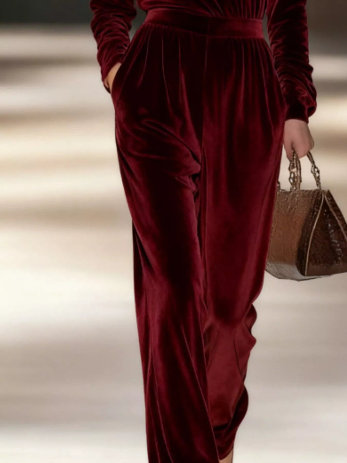 Women's Velvet Turtleneck Long-Sleeve Top & Wide-Leg Pants Set — alternate view 11
