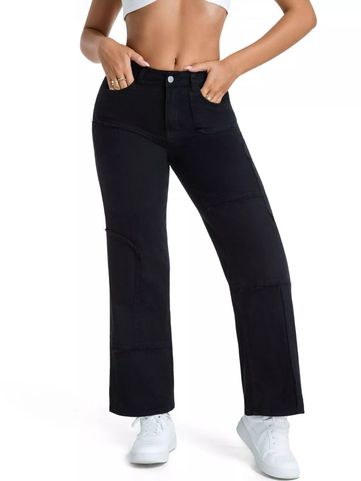 Frayed edge straight leg jeans