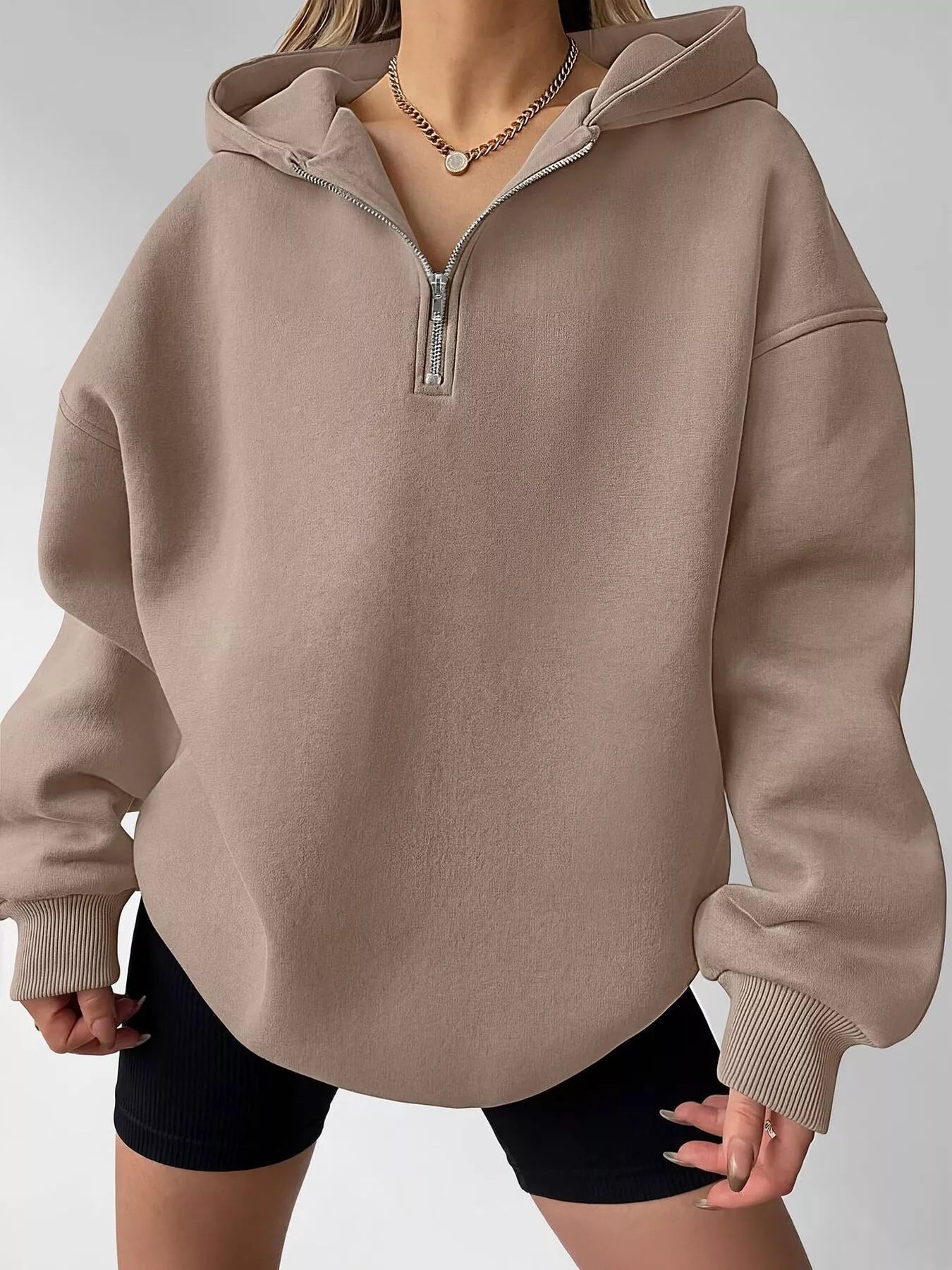Trendsi Oversized Quarter-Zip Hoodie -