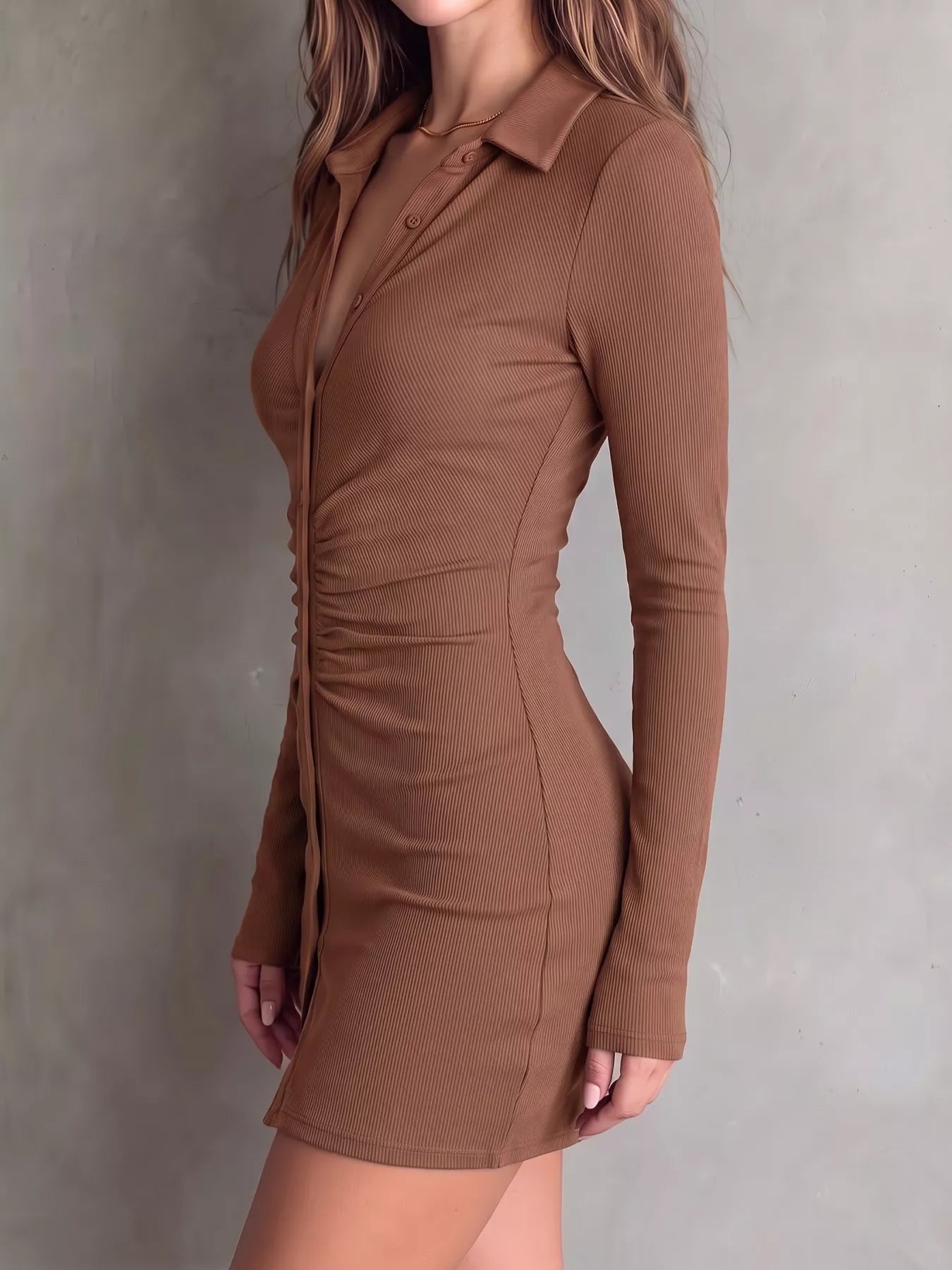 Trendsi Button-Down Bodycon Mini Dress -