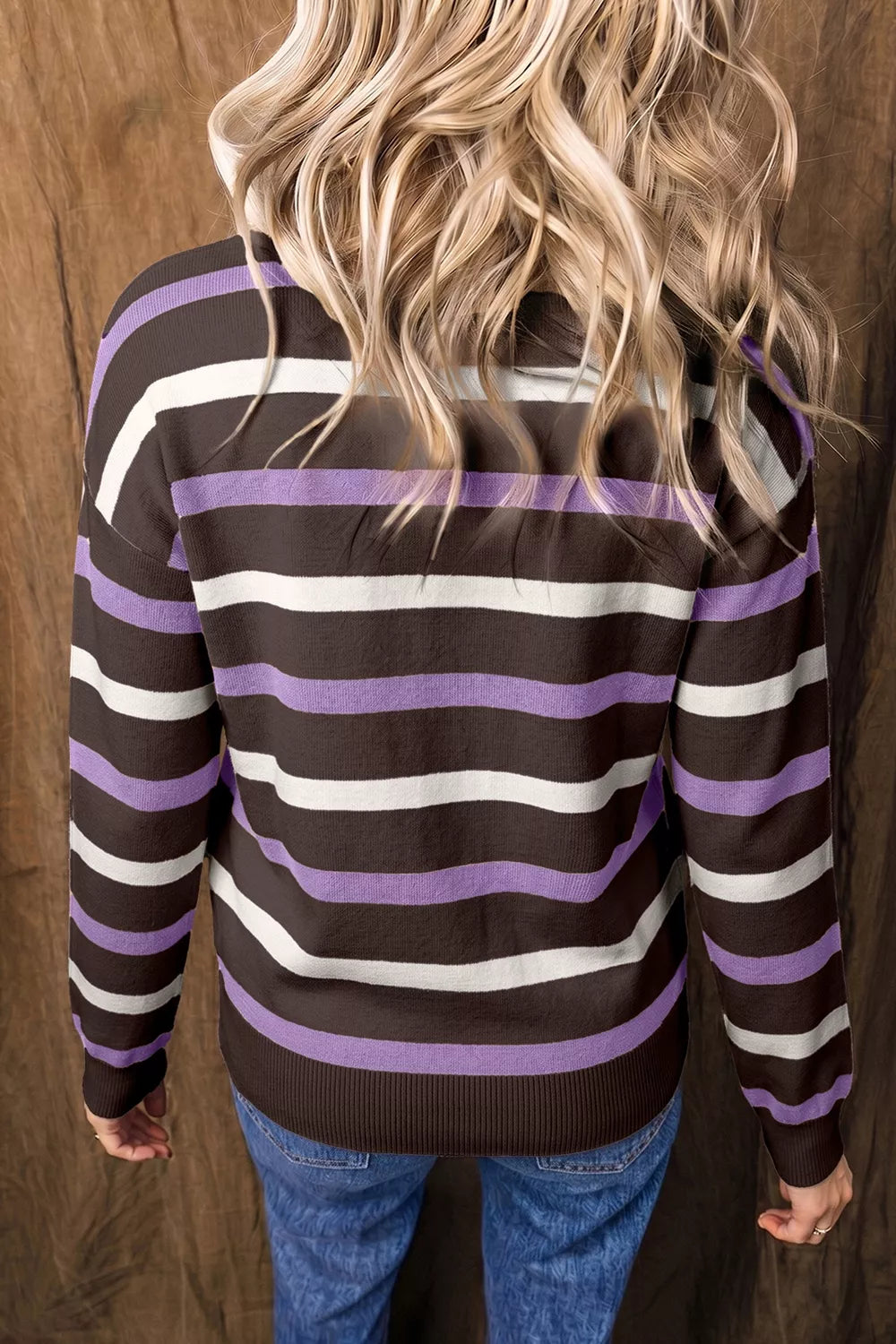 Trendsi Stripe Embroidered Detail Drop Shoulder Sweater -