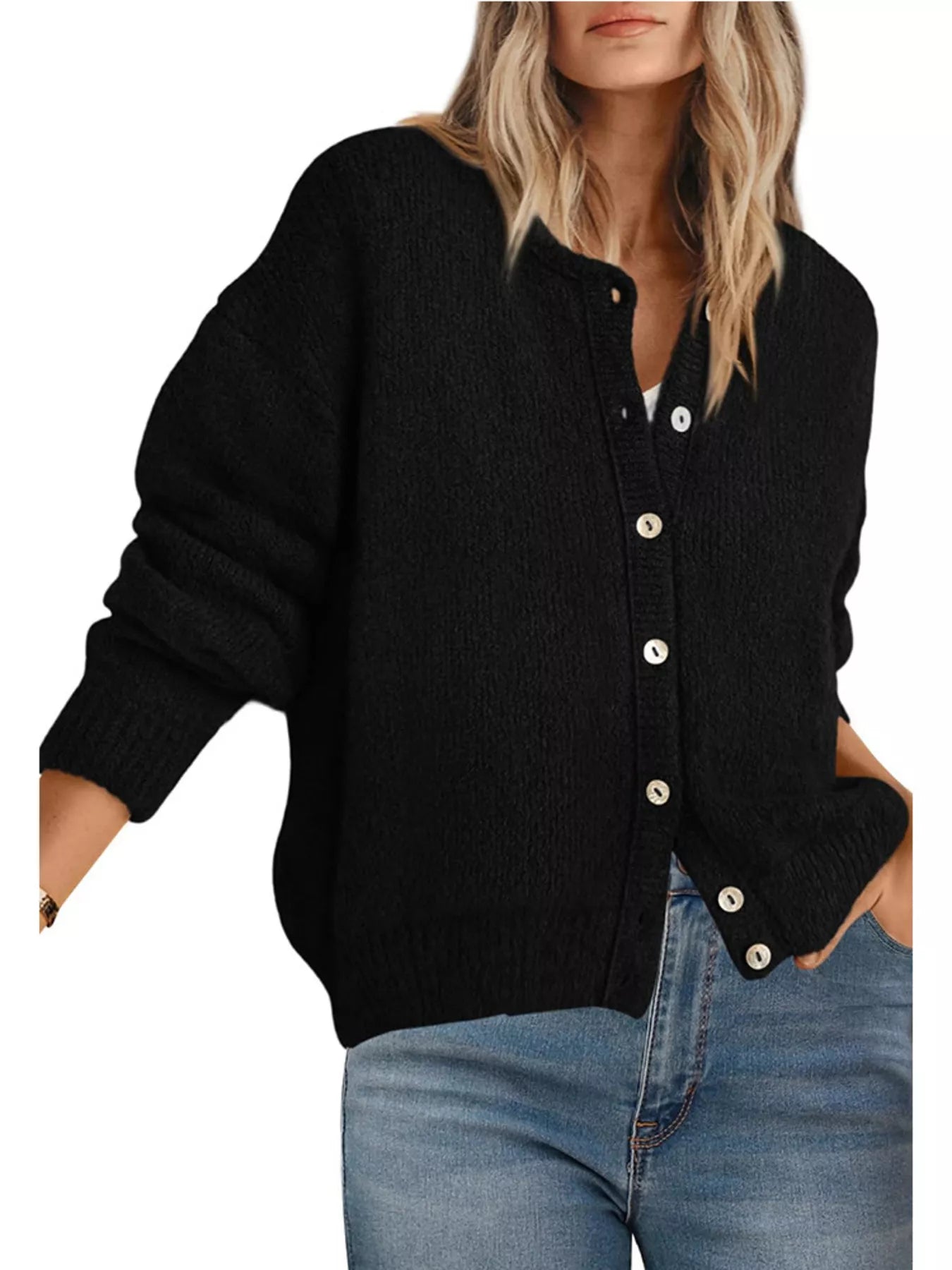 Trendsi Button-Down Dropped Shoulder Cardigan -