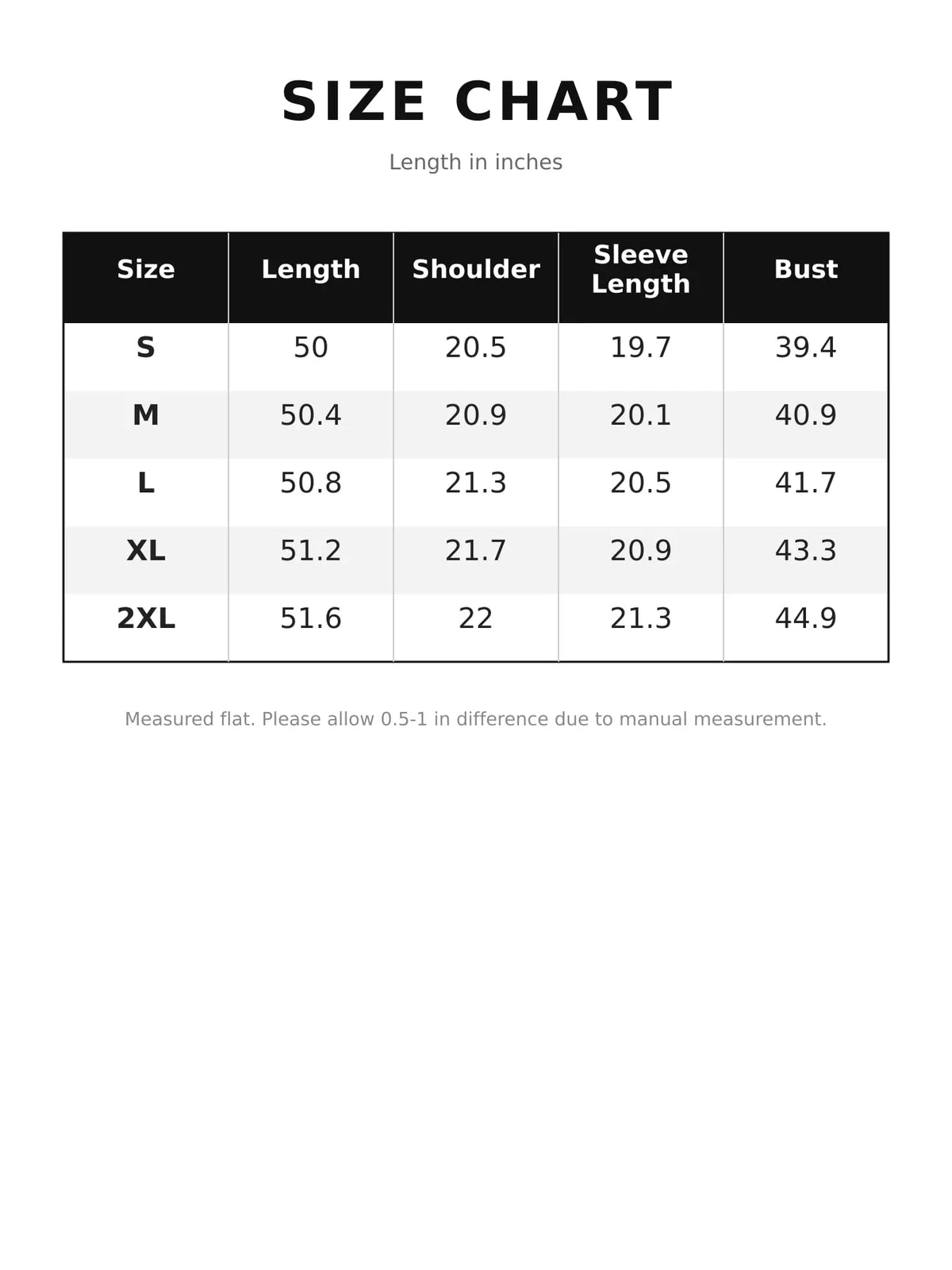 Size chart for cable-knit longline open-front cardigan