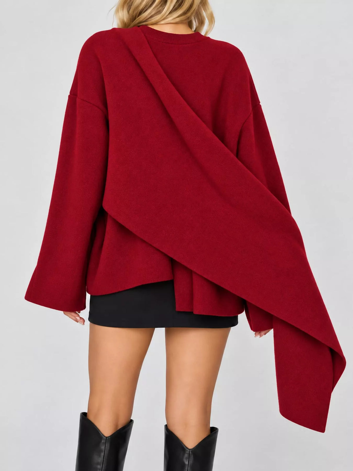 Oversized Drape-Front Knit Cardigan — back view