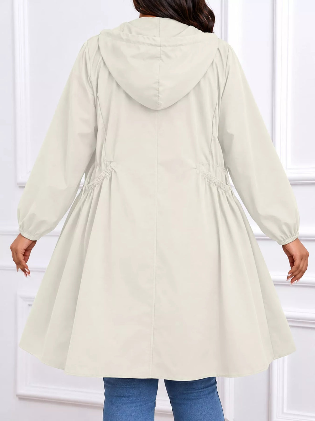 Hooded longline jacket, cream back