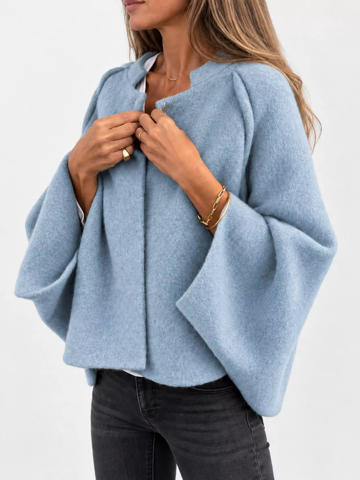 Fuzzy Texture Open-Front Cropped Jacket — side view