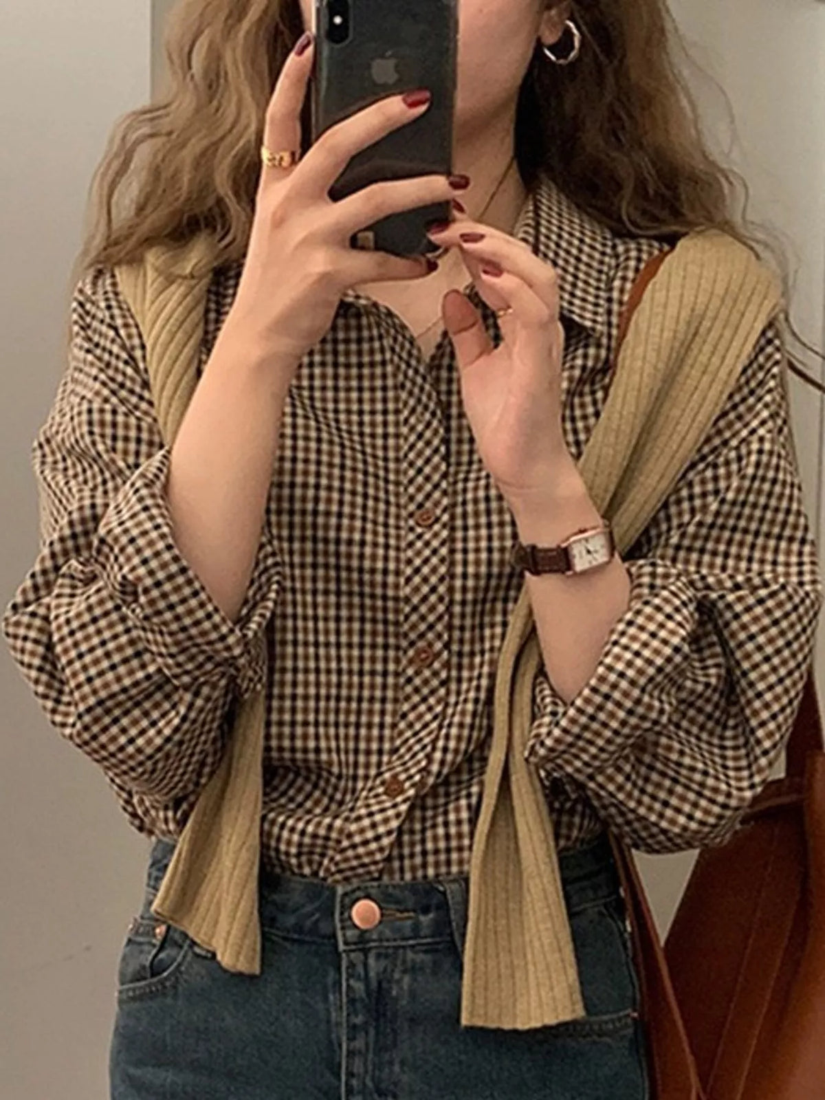 Plaid Button-Down Shirt in plaid shirt, front view