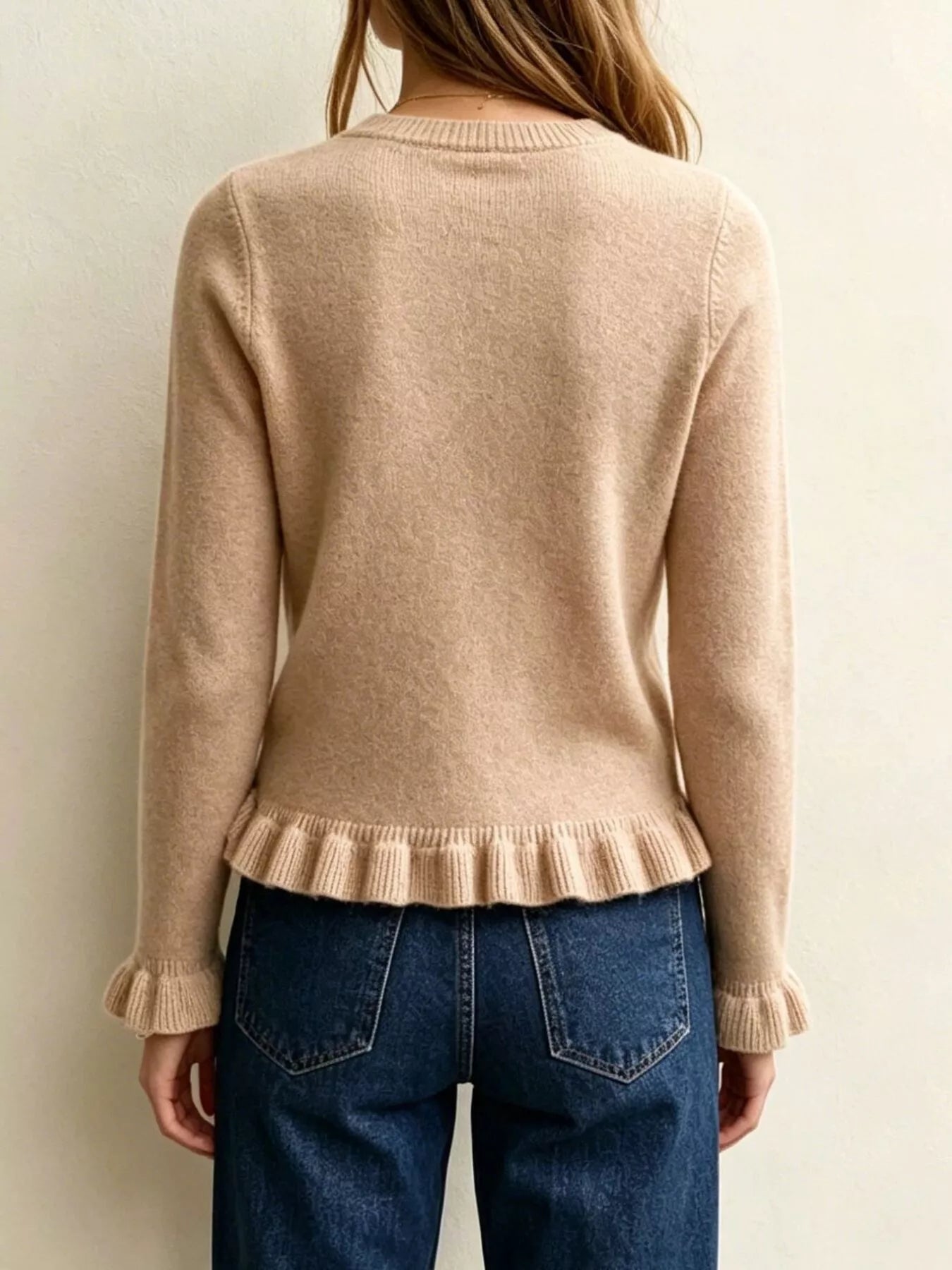 Trendsi Ruffle-Trimmed Crew Neck Sweater -
