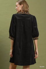 Trendsi Umgee V-Neck Shift Dress with Contrast Trim - Dresses