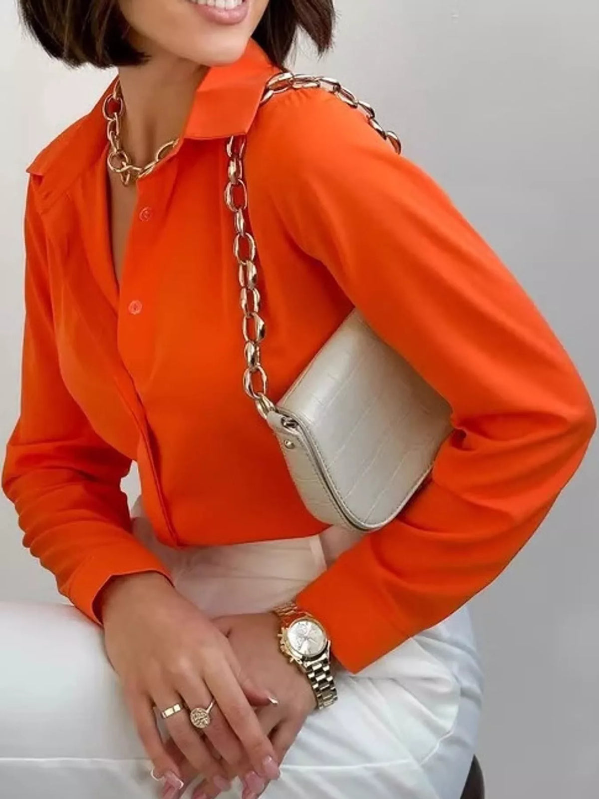 Button-up shirt, orange front
