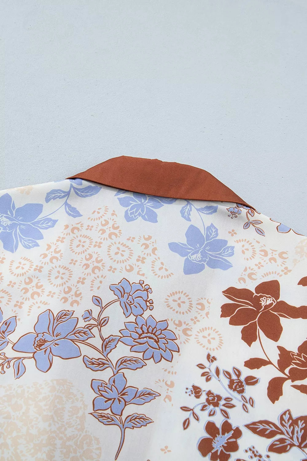 Trendsi Floral Print Colorblock V Neck Long Sleeve Blouse -
