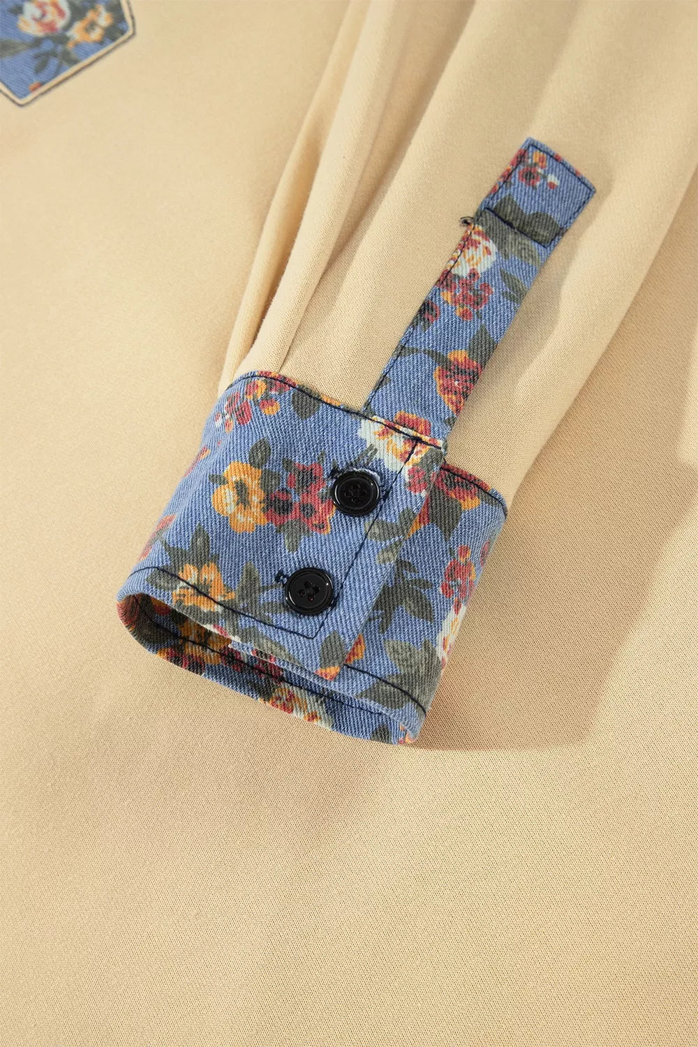 Trendsi Floral Denim Patchwork Collar V Neck Long Sleeve Pullover Top -
