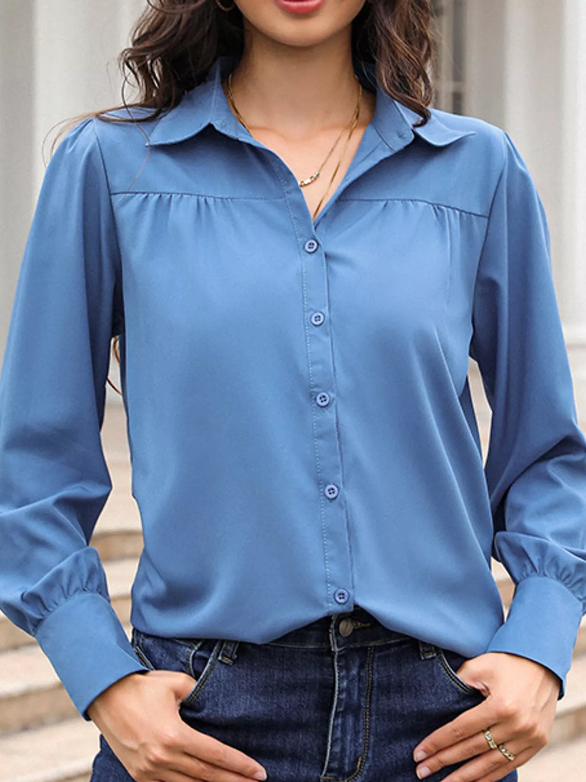 Blue long-sleeve shirt
