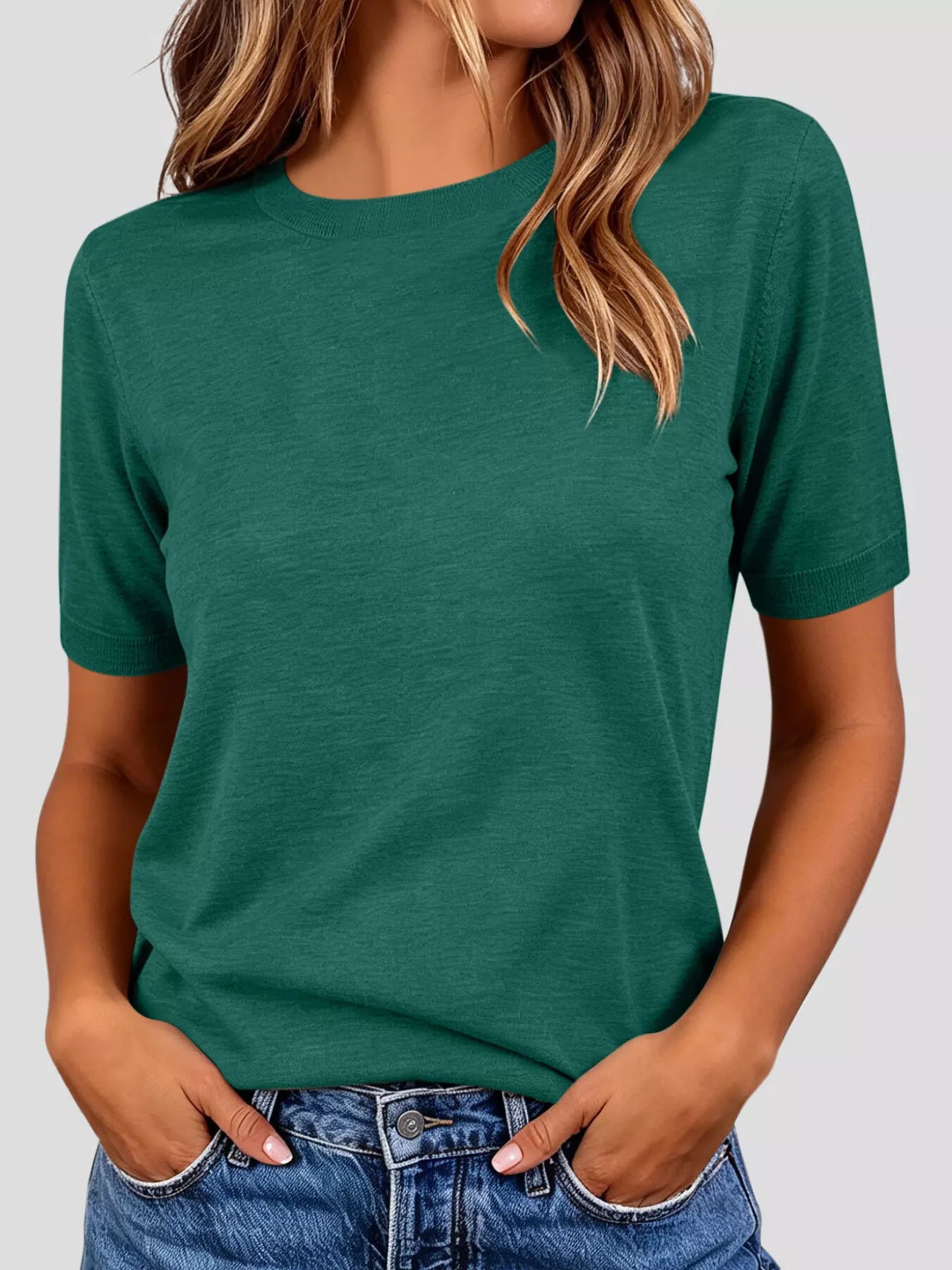 Trendsi Classic Crew Neck Short Sleeve Knit Top -