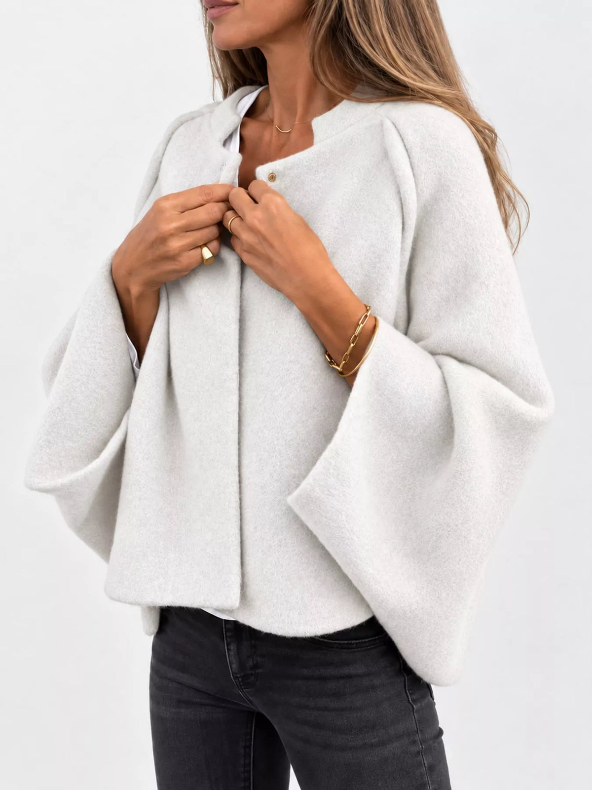 Fuzzy Texture Open-Front Cropped Jacket — side view