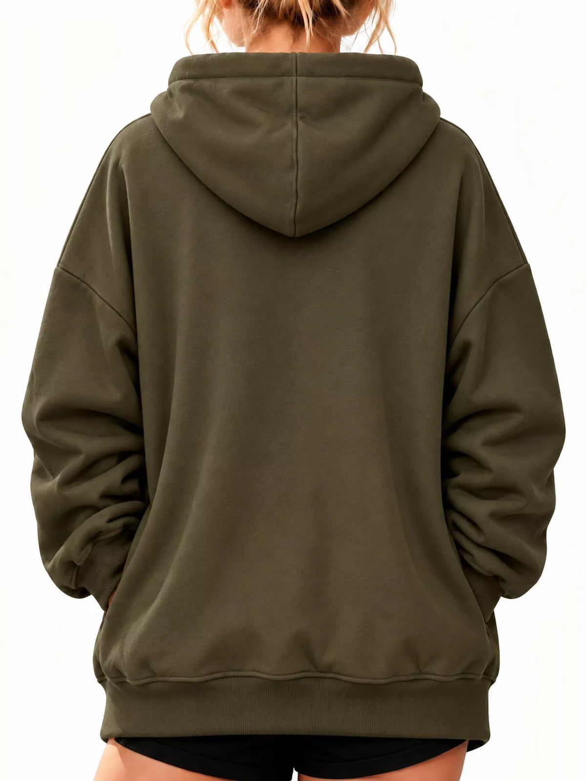 Army Green kangaroo pet pouch hoodie, back view