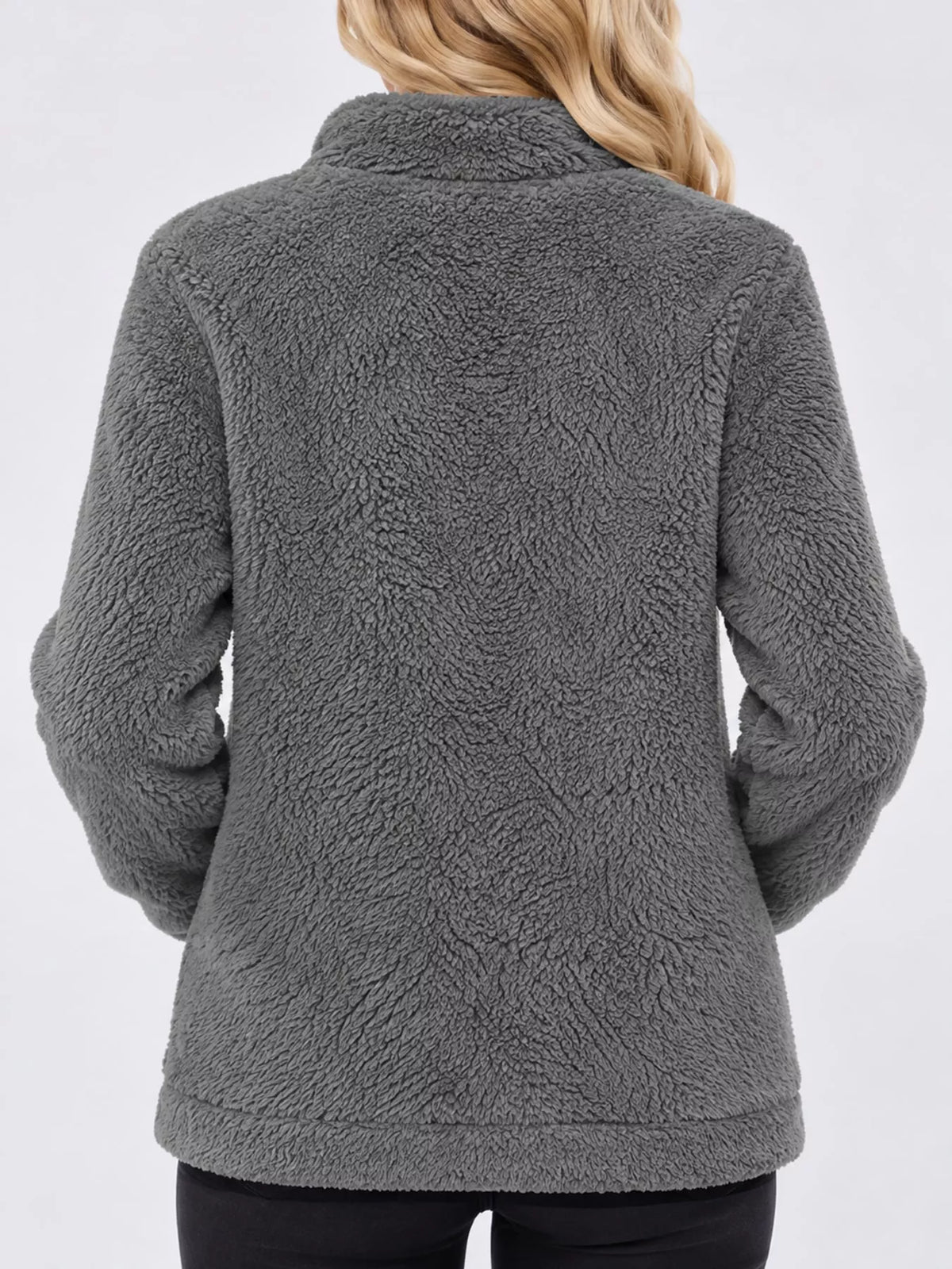 Contrast-trim fleece jacket, gray back