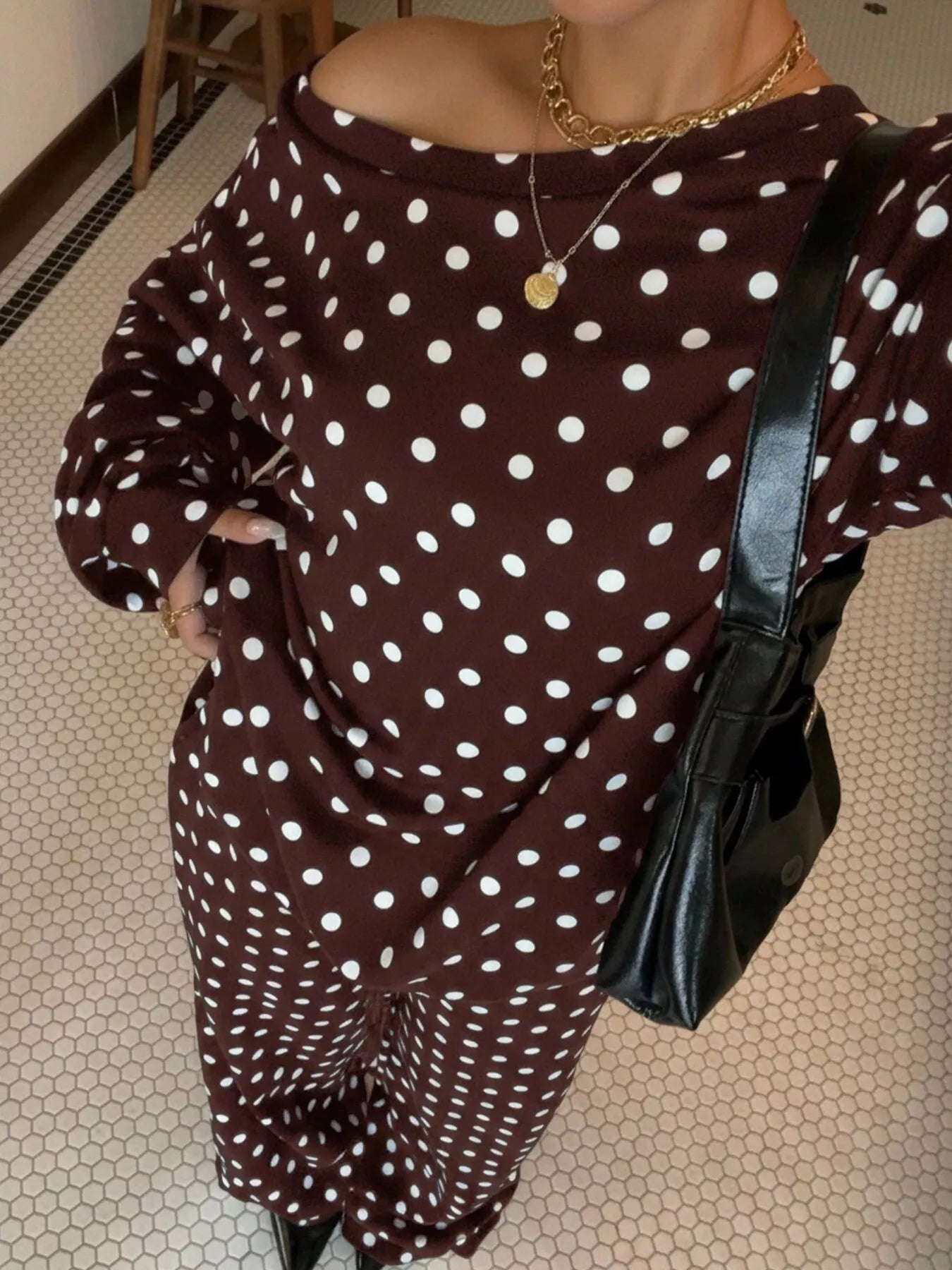 Women's polka dot boat neck top and pants set