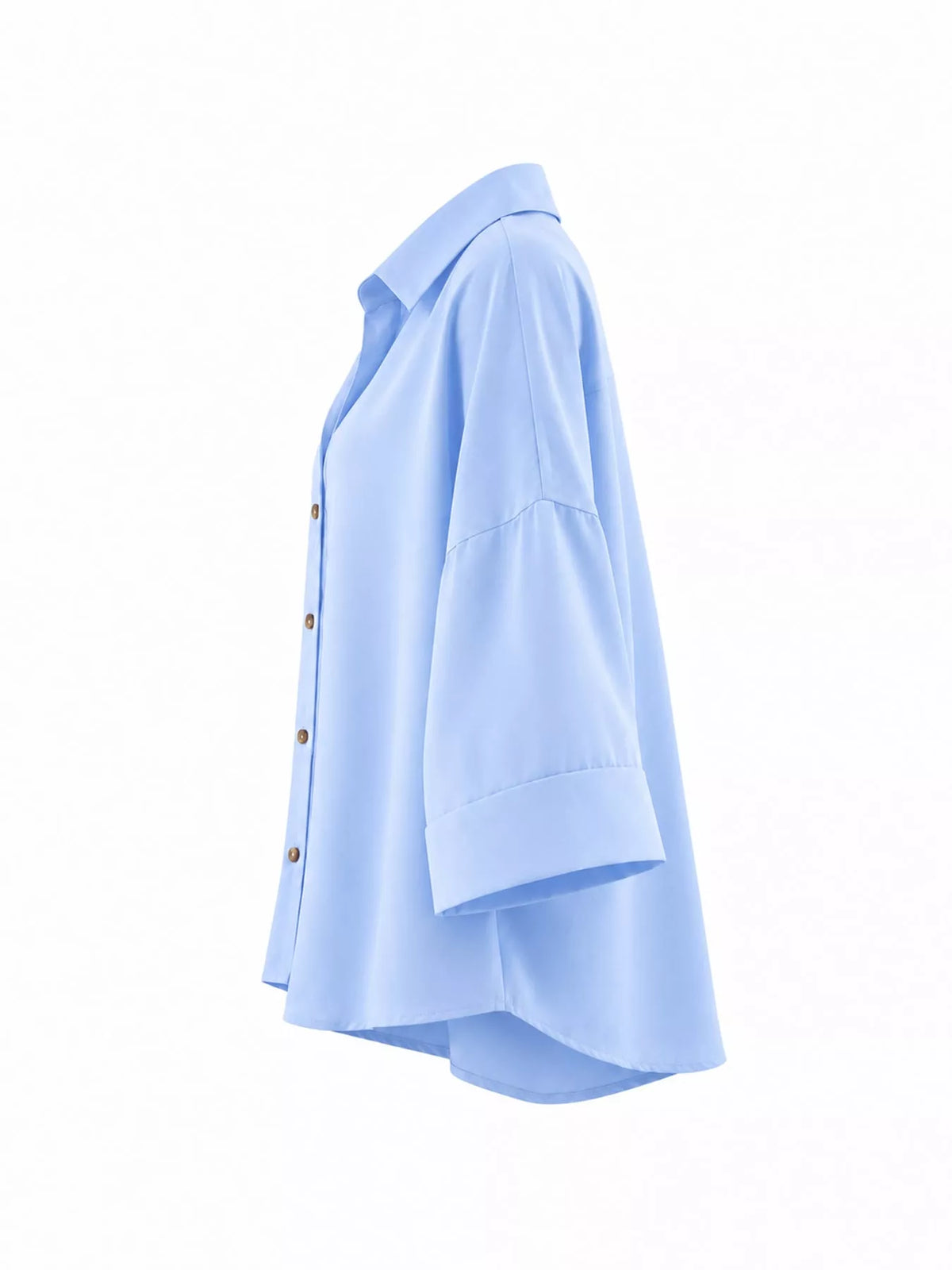 Blue button-up three-quarter sleeve shirt