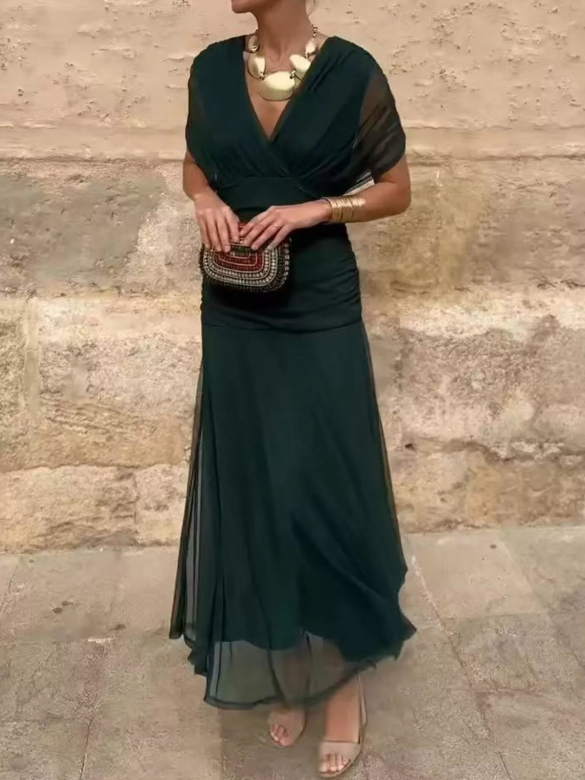 Olive Green ruched dress