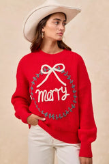 Trendsi BiBi Christmas Wreath Merry Letter Knit Top -