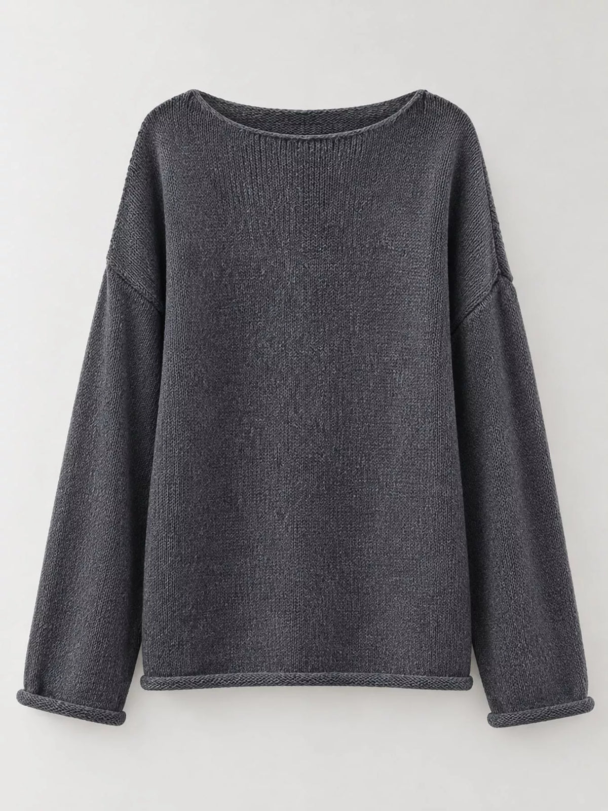 Dark gray sheer openwork knit long sleeve top