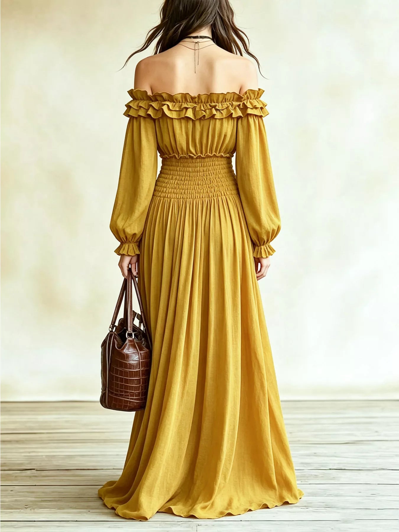 Trendsi Full Size Off-Shoulder Ruffled Maxi Dress with Smocked Waist Plus Size -
