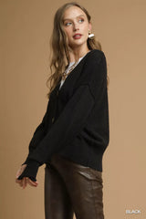 Trendsi Umgee Button-Front V-Neck Knit Cardigan -