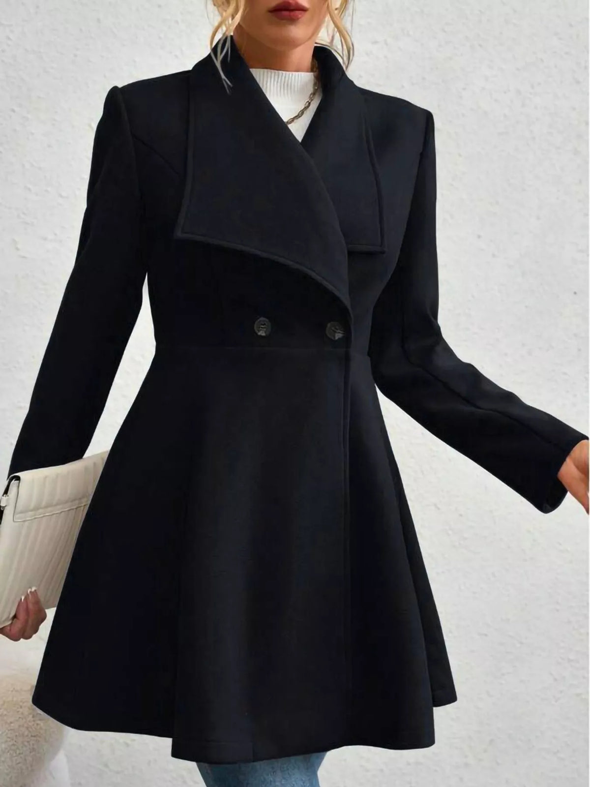 Black double-breasted slim-fit coat