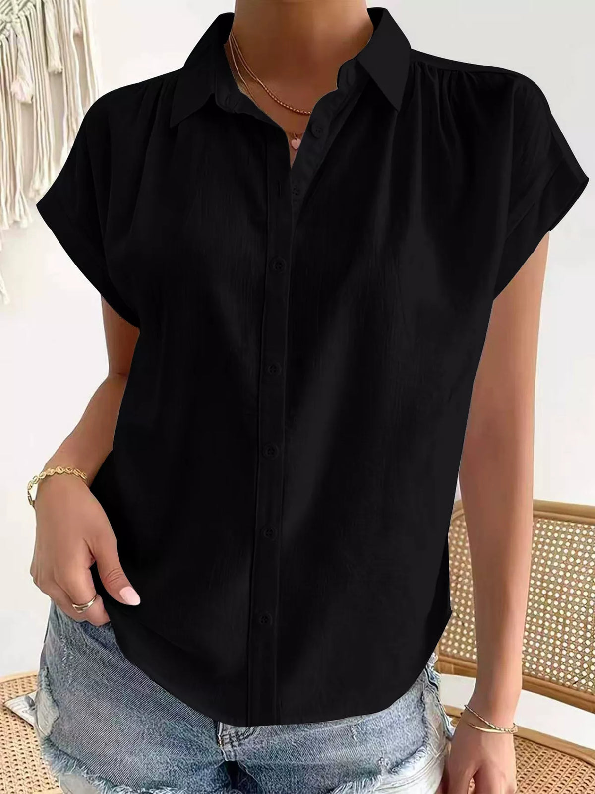 Trendsi Button-Down Short Sleeve Shirt -