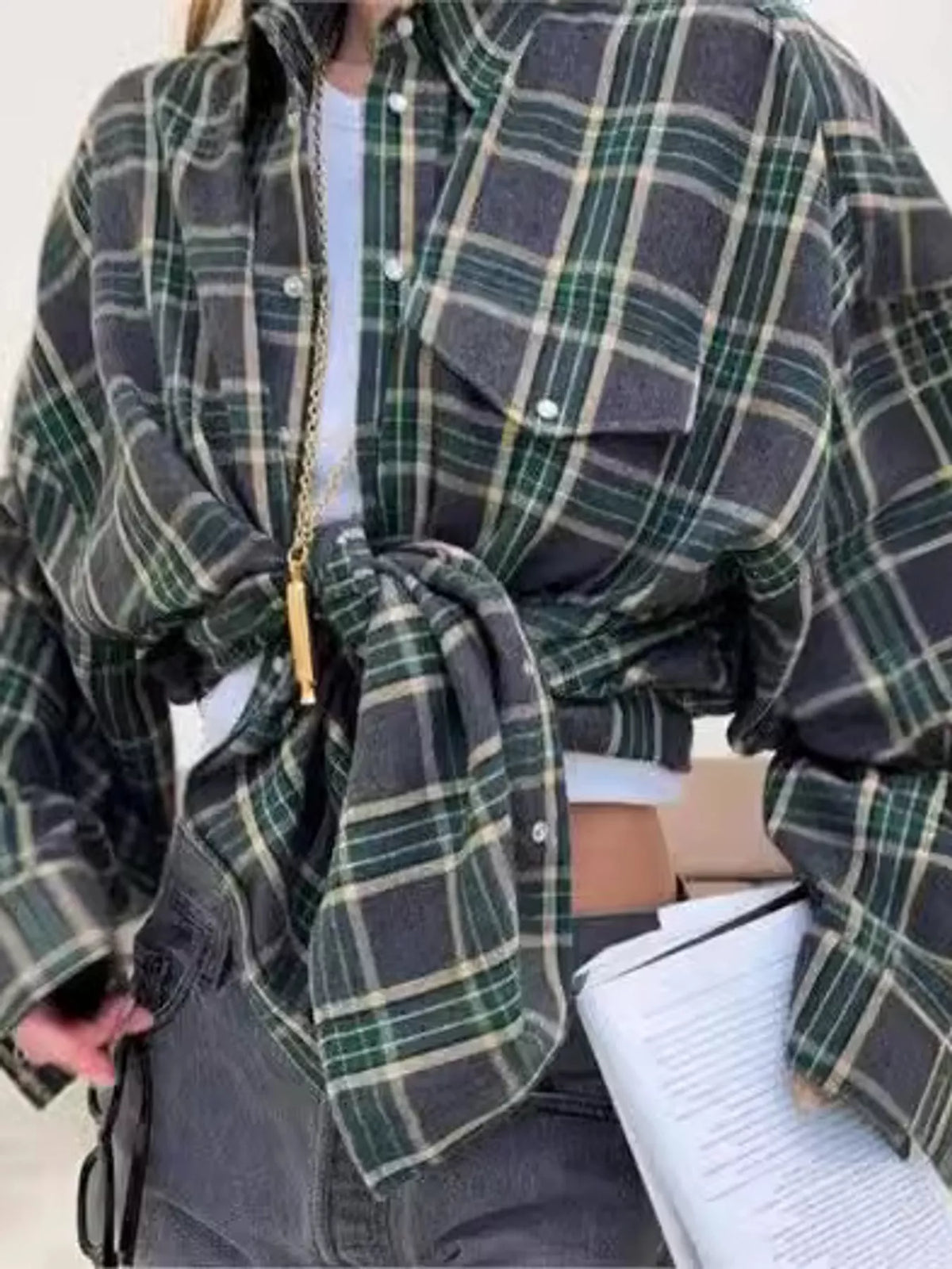 Dark Gray plaid button up shirt