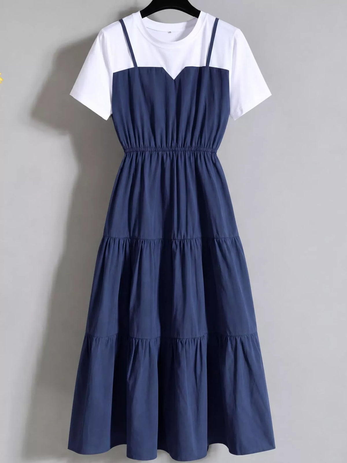 Tiered Layered Look Midi Dress in blue