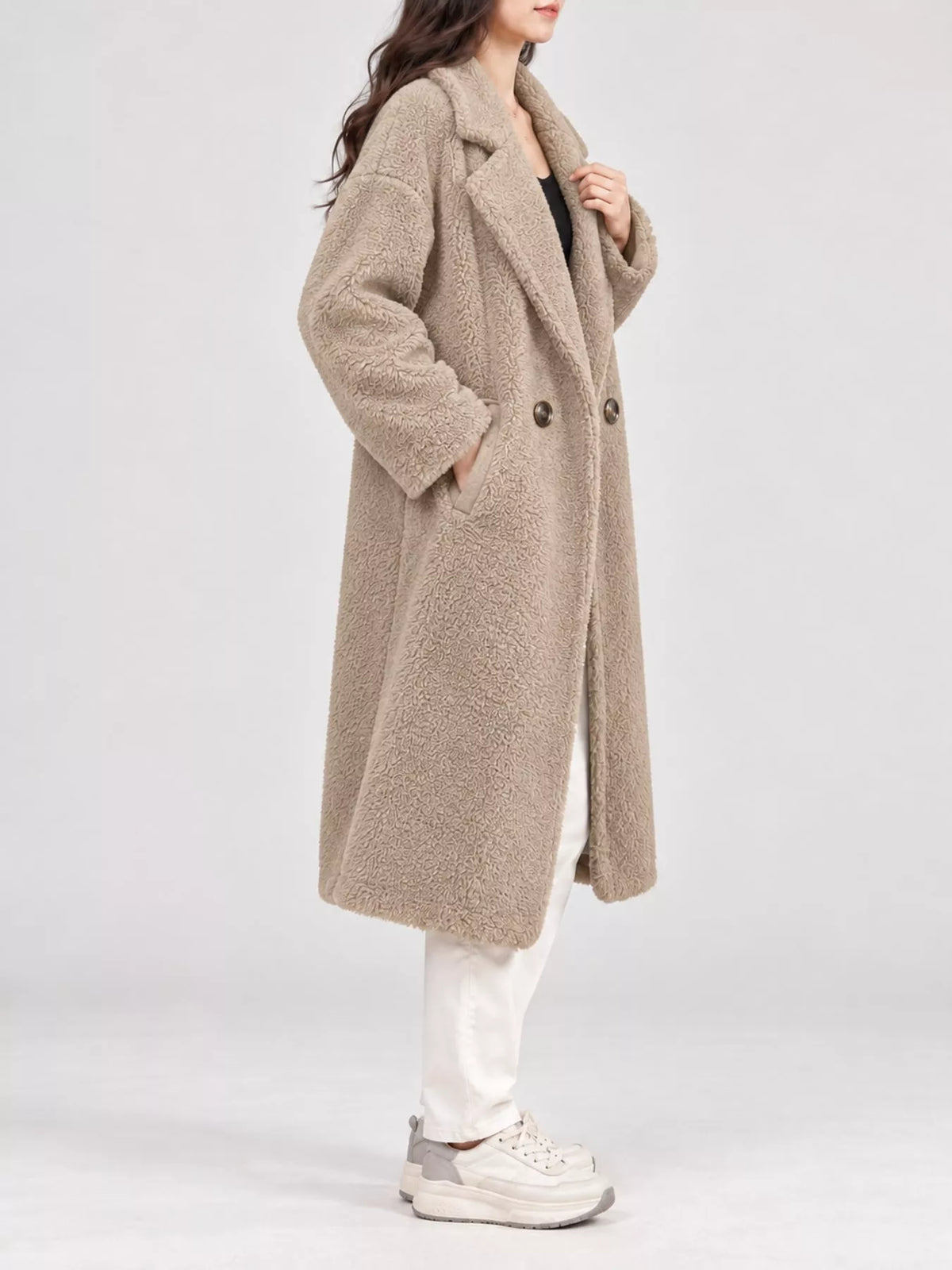 Collared long sleeve jacket, side view