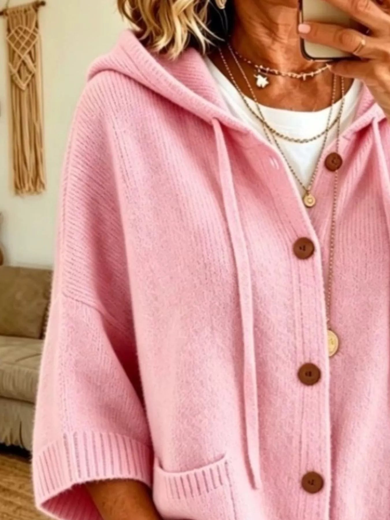 Trendsi Hooded Button-Down Knit Cardigan -
