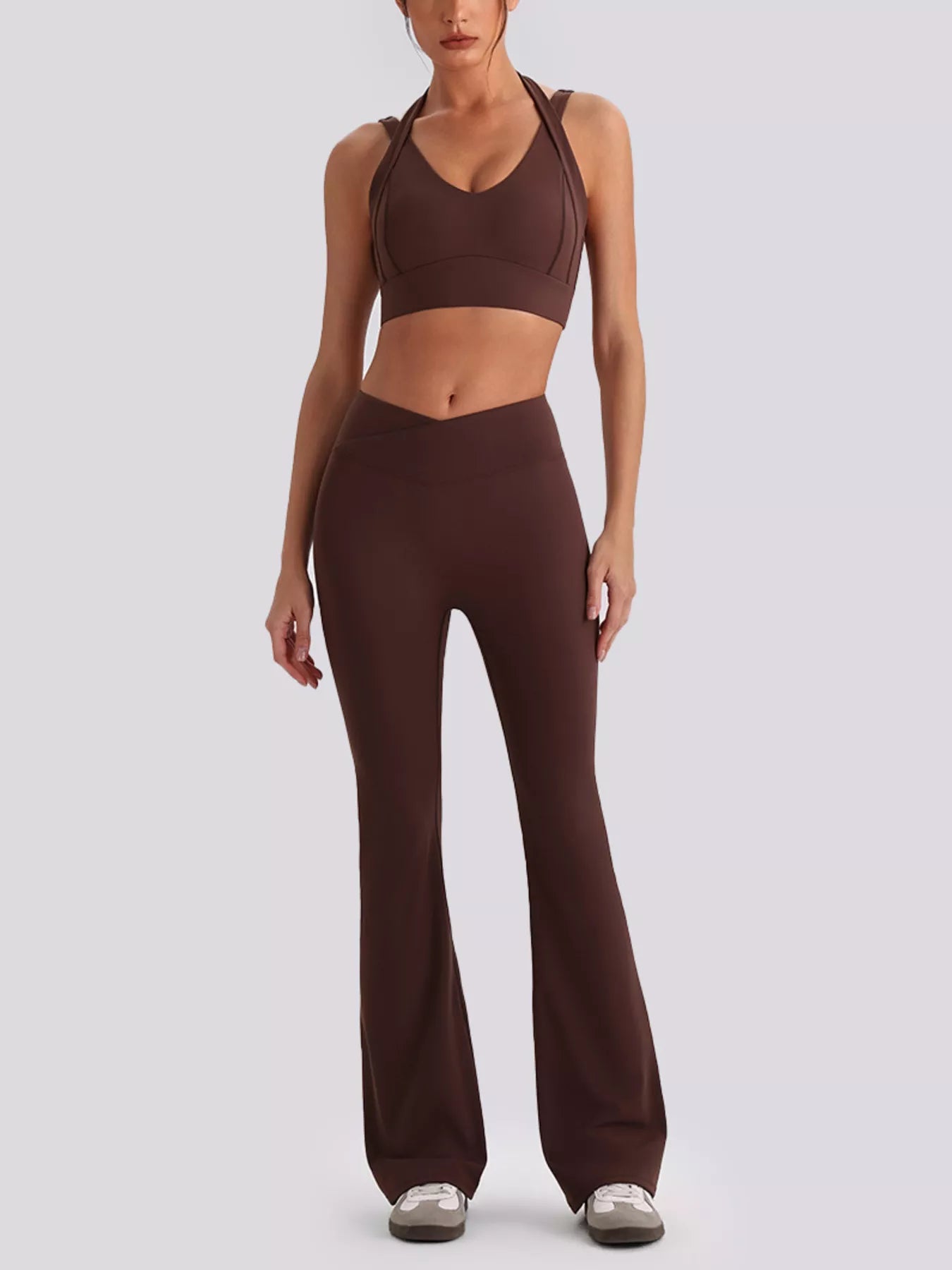 Trendsi Seamless Criss-Cross V-Neck Tank and Leggings Active Set -