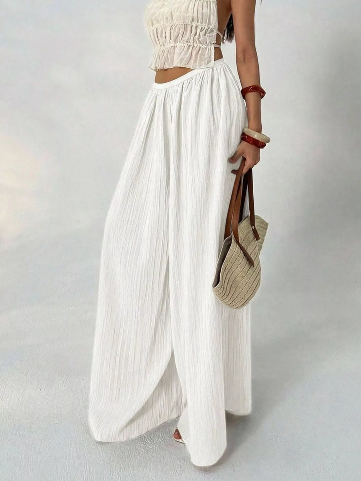 High-Waisted Pleated Wide-Leg Trousers, front view