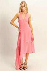 Trendsi HYFVE Chiffon Halter Asymmetrical Hem Dress -