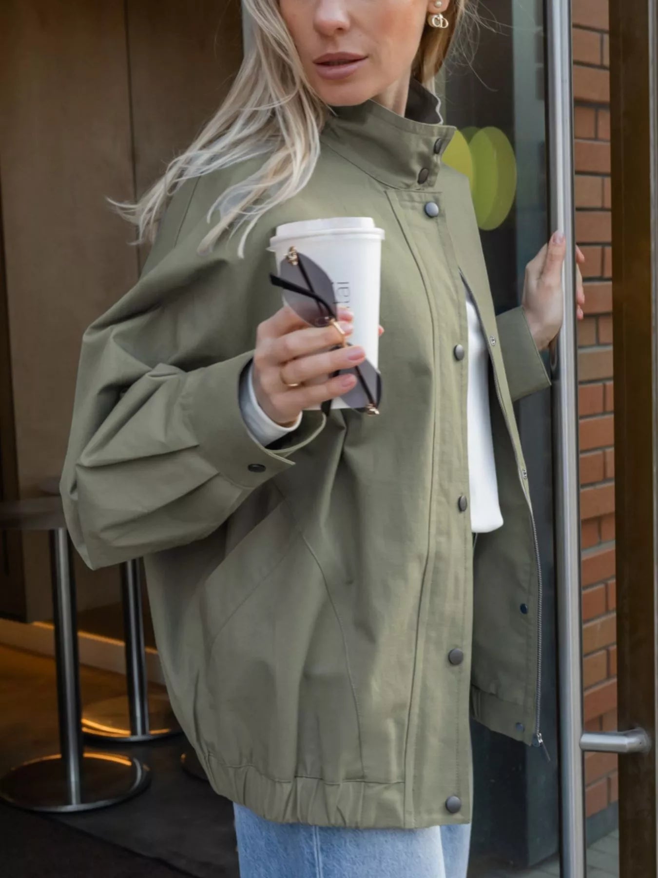 Trendsi Snap Down Dropped Shoulder Jacket -