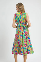 Trendsi Umgee Ruffled Hem Printed Sleeveless Midi Dress -
