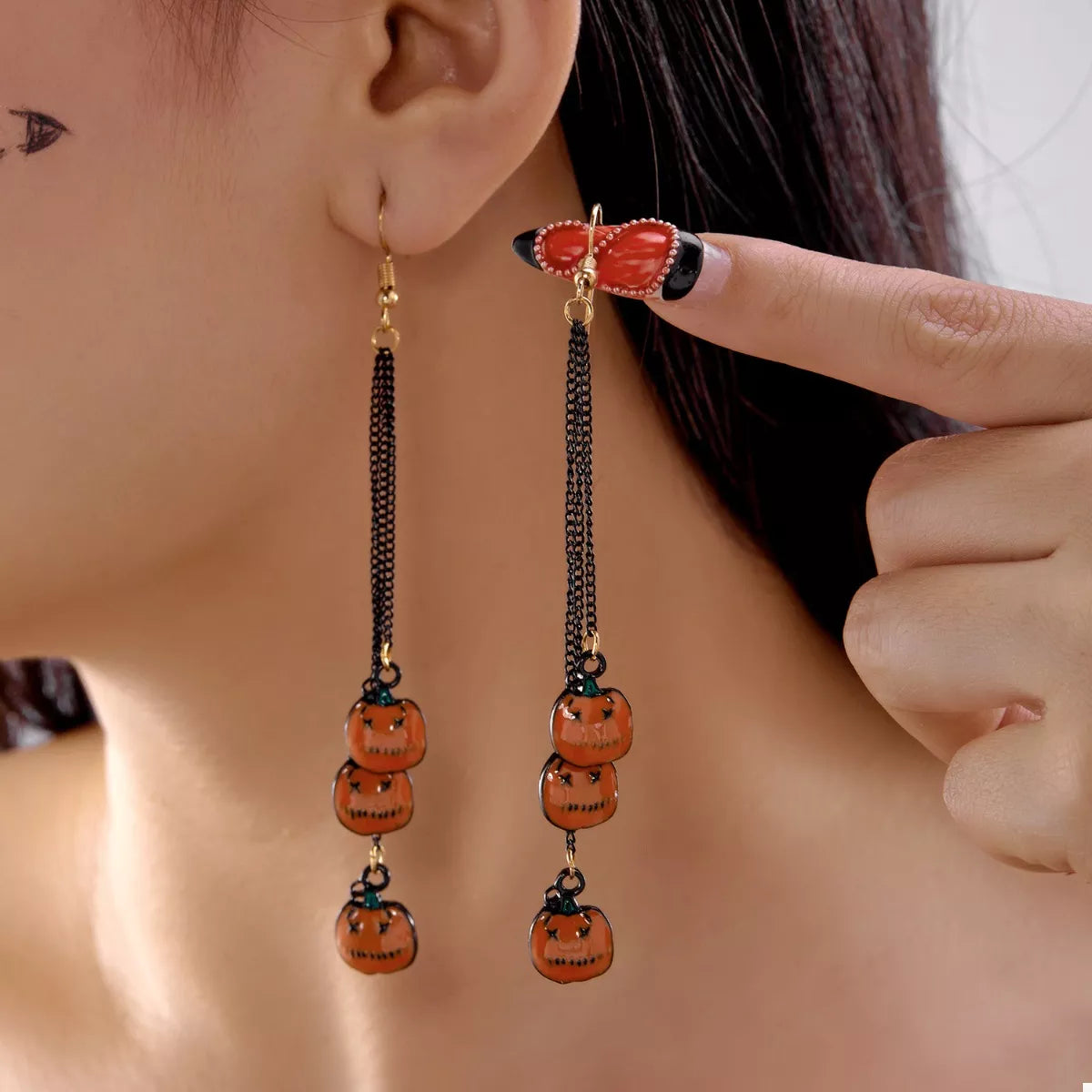 Trendsi Halloween Pumpkin Chain Drop Earrings -