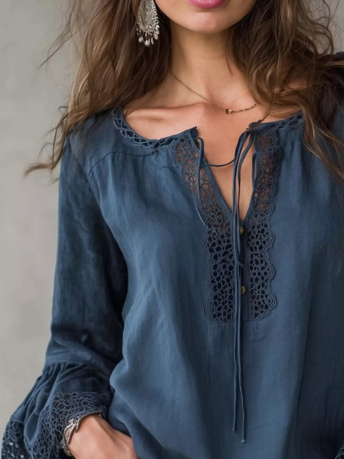 Trendsi Full Size Tie Neck Flounce Sleeve Blouse Plus Size -
