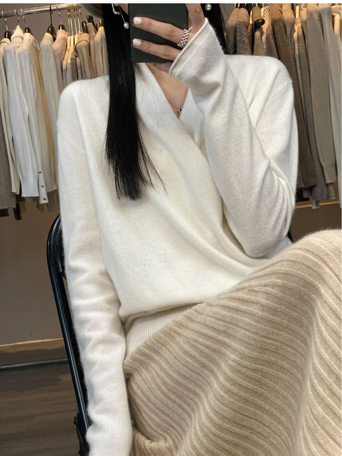 Cream wrap-front sweater