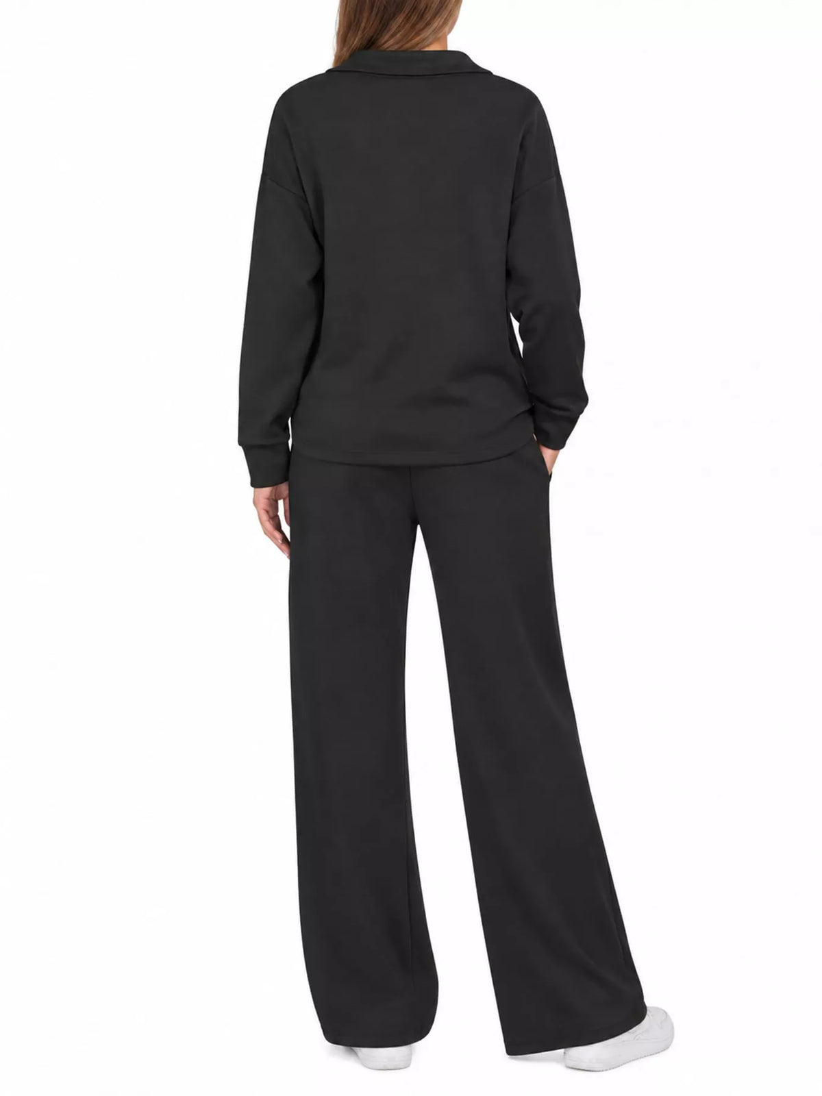 Top and drawstring pants set, black back
