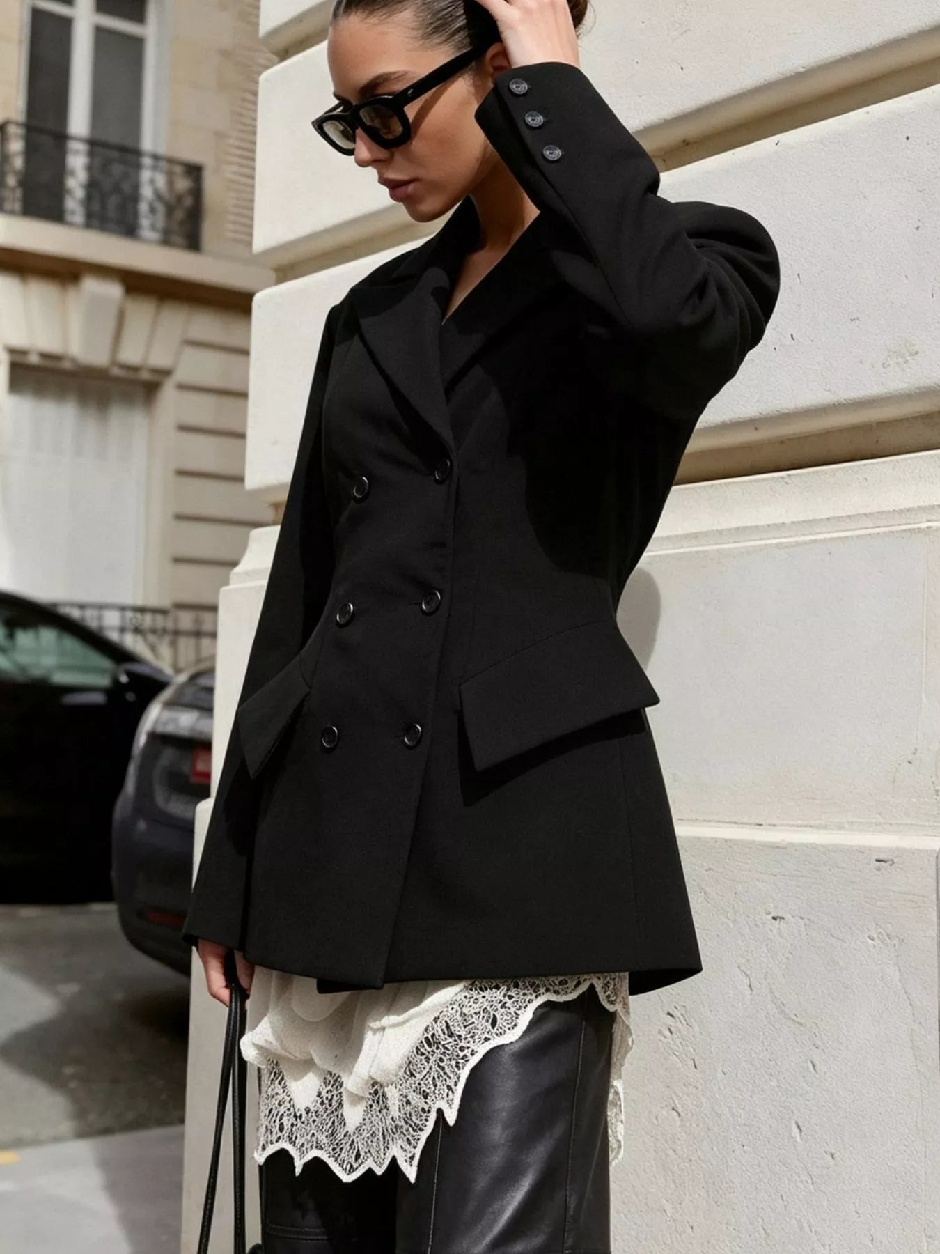Trendsi Double-Breasted Blazer with Flap Pockets -